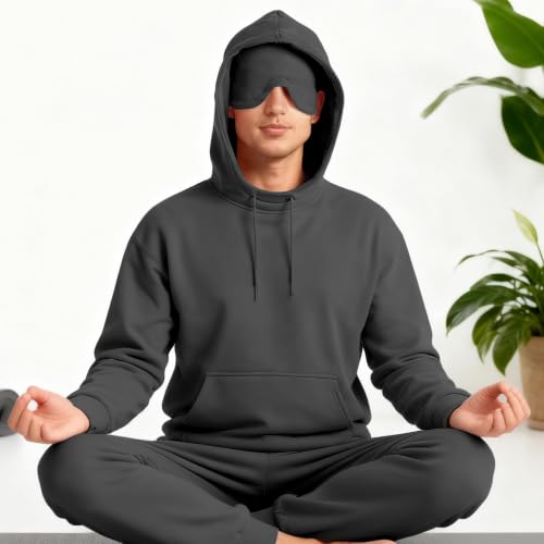 Ainangua Men's Oversized Hoodie with Built-In Eye Mask - Dark Gray, Large - Travel Sleep Wearable Blanket