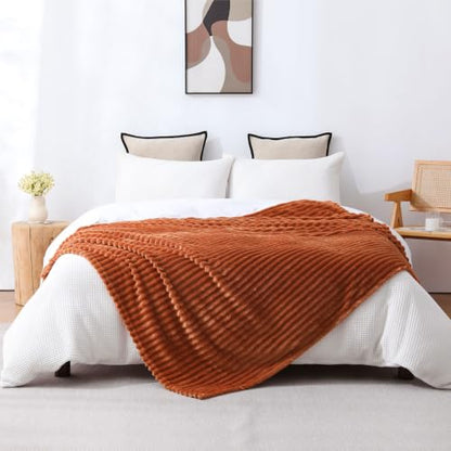 Rust Fleece Throw Blanket for Couch Sofa Bed 50 x 60 Inches - Ultra Soft Textured Microfiber