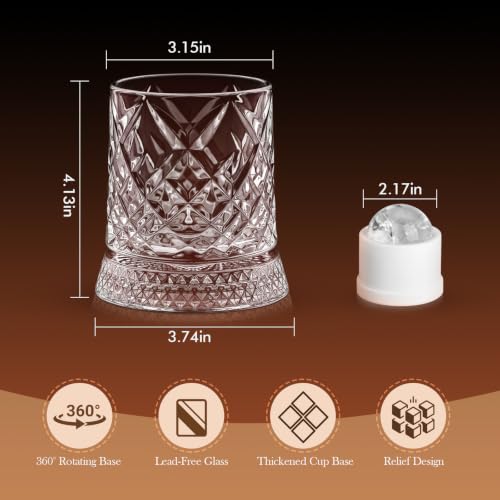 Spinning Whiskey Glasses Set of 4 with White Ice Mold - Elegant Barware