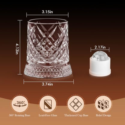 Spinning Whiskey Glasses Set of 4 with White Ice Mold - Elegant Barware