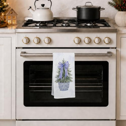Chinoiserie Christmas Kitchen Towels - Blue Bow Tree Dish Hand Towels Multi 0368