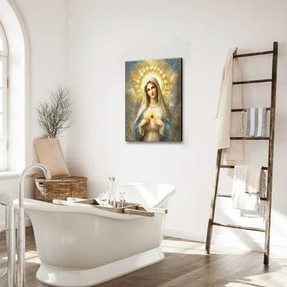 Religious Wall Art Canvas Mary Mother of God Jesus - 24 x 16 Inches - Catholic Decor