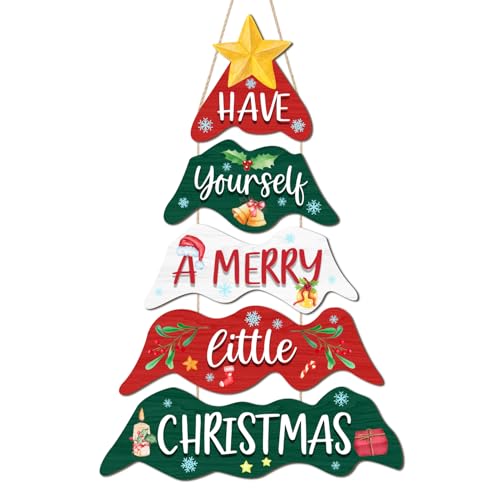 Have Yourself a Merry Little Christmas Hanging Signs Set of 5 - Colorful Wooden Holiday Decor