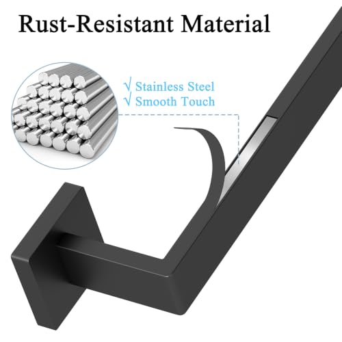 FLE 16 Inch Black Wall Mount Towel Bar - Bathroom & Kitchen Stainless Steel