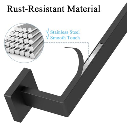 FLE 16 Inch Black Wall Mount Towel Bar - Bathroom & Kitchen Stainless Steel