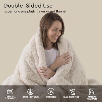 Queen Fleece Comforter Set - Thick Plush Fuzzy Bedding in Oatmeal, Dual-Side Cozy Fabric