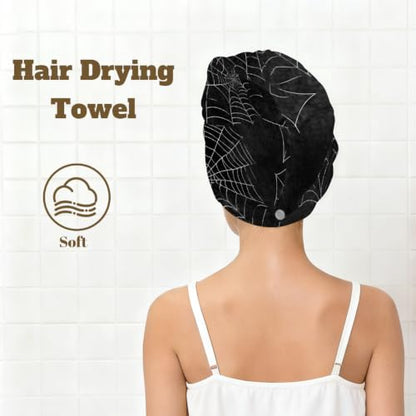 Halloween Spider Web Microfiber Hair Towel Wrap - Soft & Quick Dry