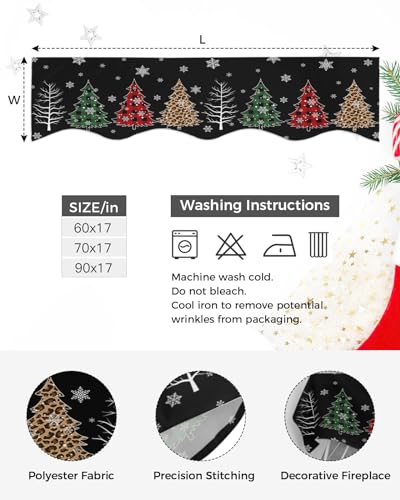 Christmas Tree Fireplace Mantel Scarf Cover - 70" x 17" Holiday Decor, Rustic Snowflake & Buffalo Plaid