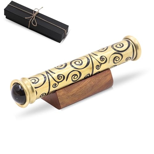 Brass Handmade Teleidoscope with Wooden Stand - Vintage Nautical Kaleidoscope Gift