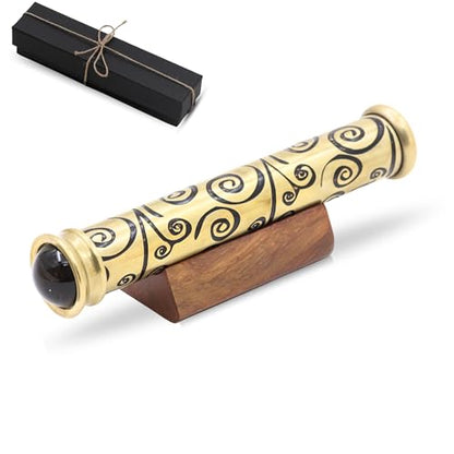 Brass Handmade Teleidoscope with Wooden Stand - Vintage Nautical Kaleidoscope Gift