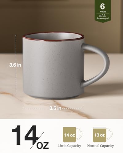 Dark Gray Famiware Coffee Mug Set of 6, 14oz Ceramic Cups for Hot Drinks