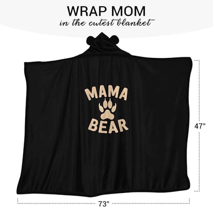 Black Mama Bear Wearable Blanket - Cozy Throw for Women, Birthday Gift