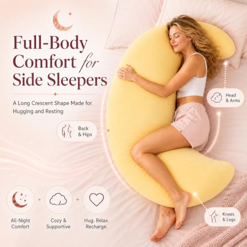 Yellow Oversized Moon Body Pillow - Crescent Full-Body Support for Sleep & Lounge