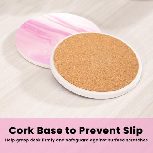 Pink Absorbent Ceramic Coasters Set of 4 with Gold Holder for Drinks
