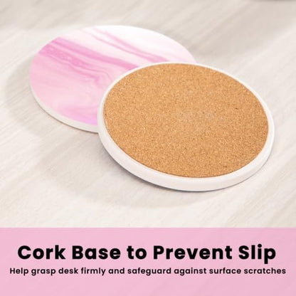 Pink Absorbent Ceramic Coasters Set of 4 with Gold Holder for Drinks