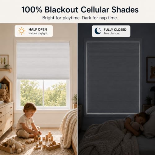 Black Cellular Window Shades Blackout Honeycomb Blinds for Bedroom & Living Room - Custom