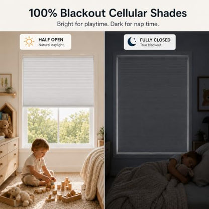Black Cellular Window Shades Blackout Honeycomb Blinds for Bedroom & Living Room - Custom