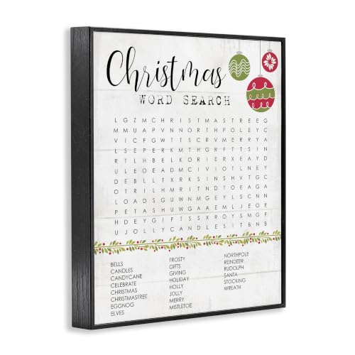Christmas Word Search Holiday Game Framed Giclée Print - 11 x 14 Inch, Black Frame, Festive Decor