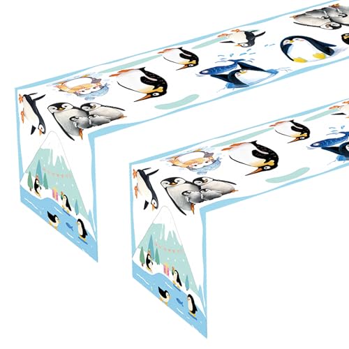 Penguin Theme Table Runner Set for Christmas Winter Parties - 2 Pcs