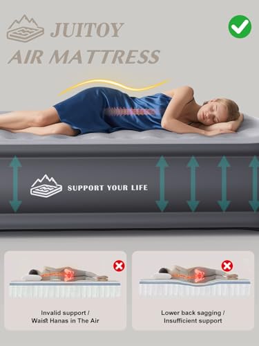 Queen Air Mattress with Built-In Pump - Gray, 77 x 38 Inches, Portable Camping Bed