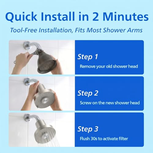 Filtered Shower Head with Brushed Nickel Finish - For Softer Skin & Smoother Hair