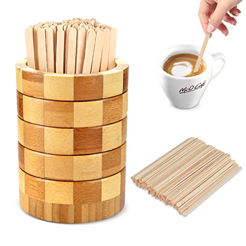 101 Pcs Coffee Stirrers Holder Set 1 Pcs Stirrers Holder 100 Pcs Disposable Stir Straws for Coffee Bar Coffee Stir Sticks For Coffee Milk Cocktail Tea Drinks Stirrer Straw Holder Home Kitchen