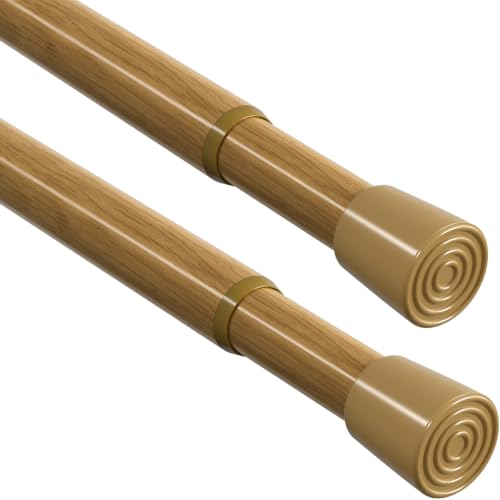 Spring Tension Curtain Rod Set - Wood Grain Finish, 17-38 Inch, 2 Pack