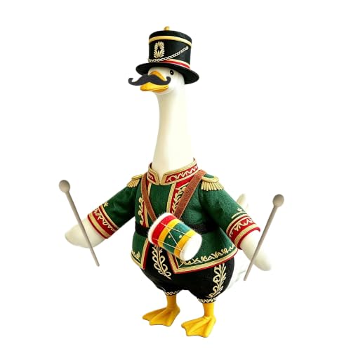 Nutcracker Soldier Porch Goose Outfit - 23 Inch Holiday Decor with Green Drum Variation