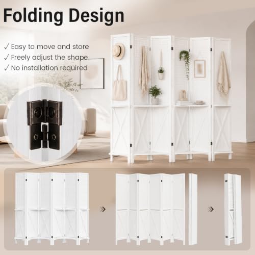 6 Panel Wood Pegboard Room Divider with Shelves - Privacy Screen (White Variant of THIS listing)