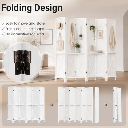 6 Panel Wood Pegboard Room Divider with Shelves - Privacy Screen (White Variant of THIS listing)