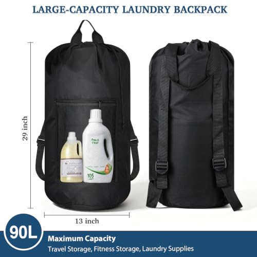 Large Black Laundry Bag for Dorm & Travel - Heavy-Duty Waterproof 13x29 Inches
