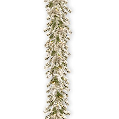 9ft Pre-Lit Snowy Sheffield Spruce Christmas Garland - Indoor Outdoor Decor