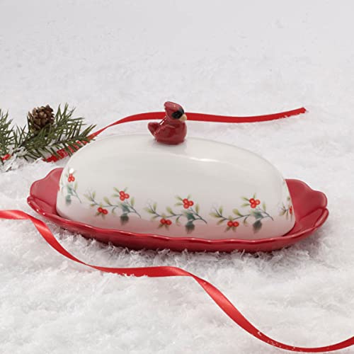 Pfaltzgraff Winterberry Cardinal Butter Dish - 8.7 Inch Cover for Casual Dining