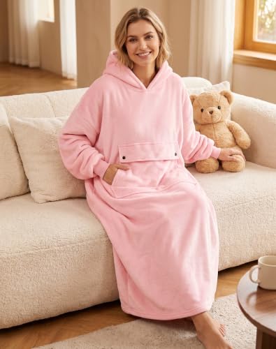MANCYFIT Women’s Wearable Blanket Hoodie Oversized Sherpa Adult Pink Long Variation