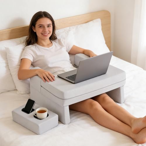 DUMOS Ergonomic Reading Pillow with Cup Holder & Memory Foam Lap Desk - Square