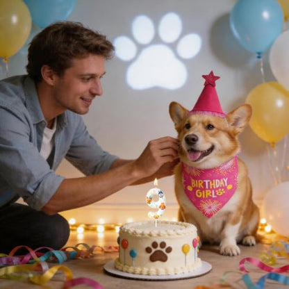 Party Dog Number Candle - Pet Themed Birthday Cake Topper - 9 Variation
