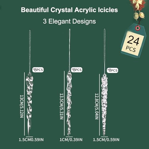 Kiddale 24pcs Clear Acrylic Icicle Christmas Tree Ornaments - 5"