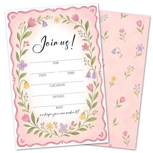 25 Pack Floral Invitation Cards with Envelopes for Weddings & Parties