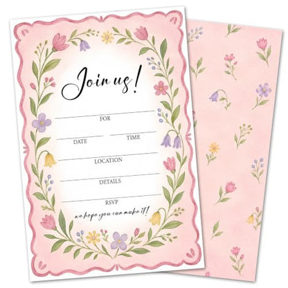 25 Pack Floral Invitation Cards with Envelopes for Weddings & Parties
