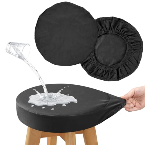 Fuloon Waterproof Round Bar Stool Cover 16-18 Inch Black 2 Pack