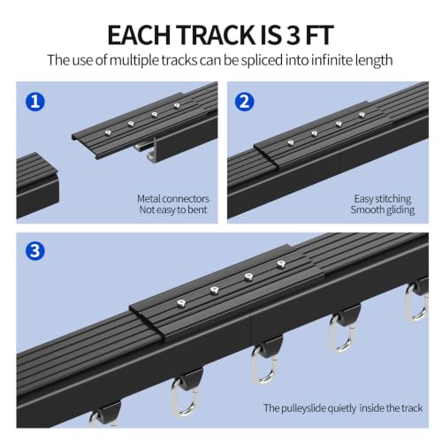 Black Ceiling Curtain Track 12FT Room Divider Aluminum Heavy Duty Splicing - Black / 12FT