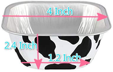 KEISEN Square 4 230ml 7oz 100/PK Disposable Aluminum Foil Cups for Muffin Cupcake Baking Bake Utility Ramekin Cup(Cow lines)