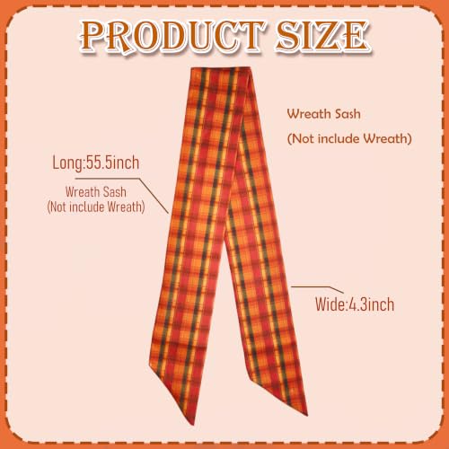 Fall Wreath Ribbon Sash Set - Red Autumn Harvest Buffalo Plaid 2 Pcs