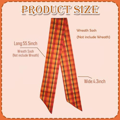 Fall Wreath Ribbon Sash Set - Red Autumn Harvest Buffalo Plaid 2 Pcs