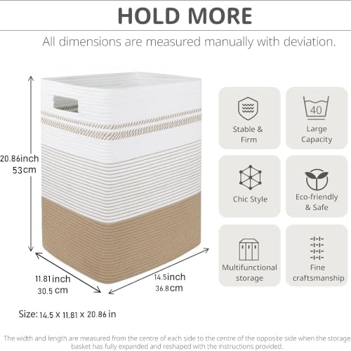 Yellow Variegated 60L Rectangular Cotton Rope Laundry Hamper Foldable Storage Basket