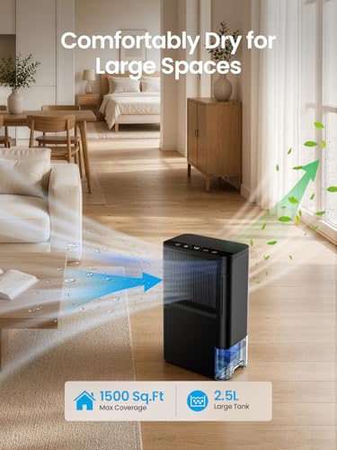 Home Dehumidifier 2.5L Tank Quiet & Powerful for Basement & Room Use