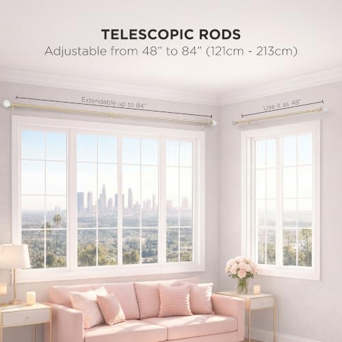 Juicy Couture Astoria 2-Piece Gold Curtain Rod Set 48-84 Inches - Adjustable Telescoping Design
