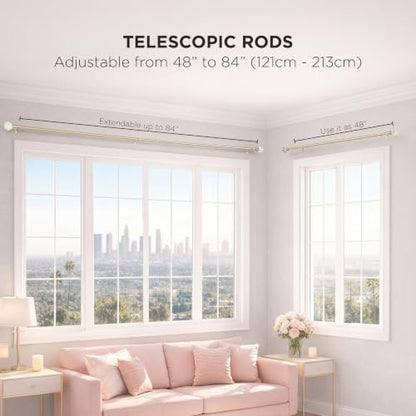 Juicy Couture Astoria 2-Piece Gold Curtain Rod Set 48-84 Inches - Adjustable Telescoping Design