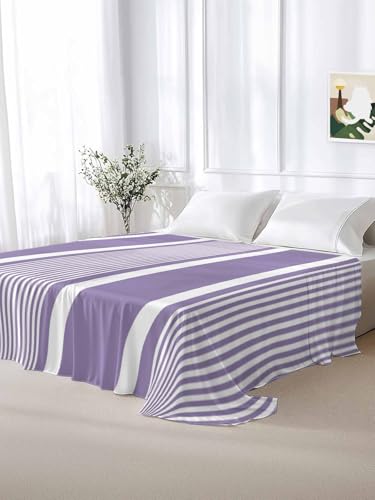 King Size Flat Sheet - Purple Stripe Microfiber Bed Sheets, Easy Care, 105x98, Versotilahome - White