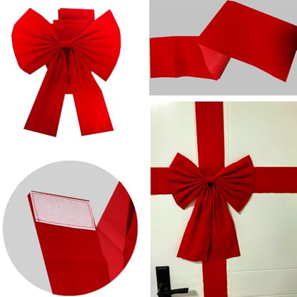 Christmas Door Ribbon Bow Set - Large Red Holiday Decoration, 4 Pieces